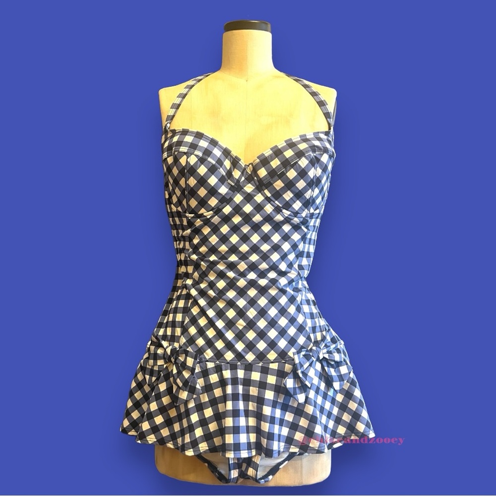 Retro Summer JUICY COUTURE Y2K Gingham Swimsuit Swim Beach Vintage Playful Pinup